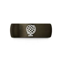 couples matching rings set – gunmetal & black tungsten globe grid stamp wedding band