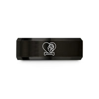 presents for pairs – black & gold tungsten heart bone wedding band