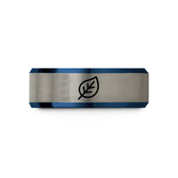 matching wedding bands deals – blue & silver tungsten biodegradable leaf wedding band