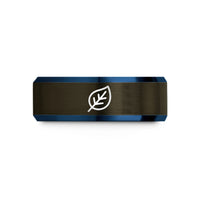 custom love bands online – gunmetal & blue tungsten biodegradable leaf wedding band