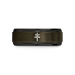 unisex promise rings collection – gunmetal & black tungsten cross of lorraine wedding band