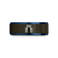 romantic presents for two – gunmetal & blue tungsten gate sign wedding band