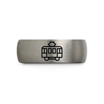 custom women’s promise ring – black & blue & grey tungsten tram wedding band