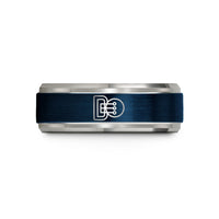 engaged wedding ring band – blue & gray tungsten bow pins wedding band