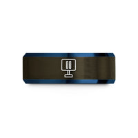 engraved rings for him – gunmetal & blue tungsten double slit apparatus wedding band