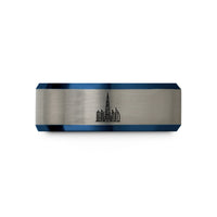 personalized presents for him – blue & grey tungsten dubai skyline wedding band