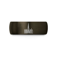 unique presents for men – gunmetal & blue tungsten dubai skyline wedding band
