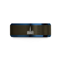 unique presents for men – gunmetal & blue tungsten dubai skyline wedding band