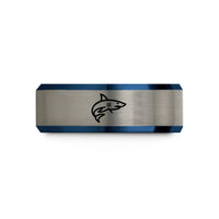 personalized presents for men – black & blue & grey tungsten mako shark wedding band