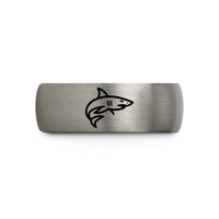 engraved rings for him – blue & gray tungsten mako shark wedding band