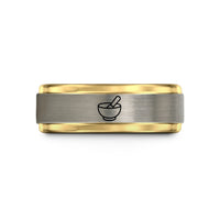 custom ring for men – black & gold & gray tungsten singing bowl wedding band