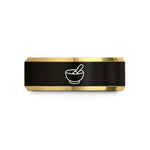 engraved jewelry for men – black & gold tungsten singing bowl wedding band