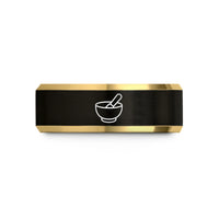 engraved jewelry for men – black & gold tungsten singing bowl wedding band