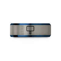 custom engrave wedding – blue & silver tungsten pit board wedding band