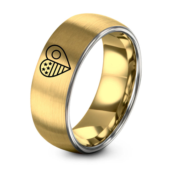 Usa Japan Heart – Tungsten Wedding Band, 8 mm, Gold, Grey Comfort-Fit Unisex