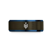 unique couple ring designs – gunmetal & blue tungsten arrow fletching nock wedding band