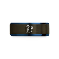 matching couple wedding bands – gunmetal & blue tungsten battery charging wedding band
