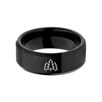 romantic rings for him – black tungsten forest pines trio wedding band