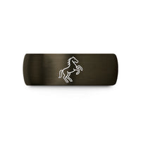 unique rings for couples – gunmetal & black tungsten rearing horse wedding band