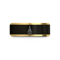 unique couple present ideas – black & gold tungsten church steeple wedding band