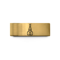 matching couple accessories – gold tungsten church steeple wedding band