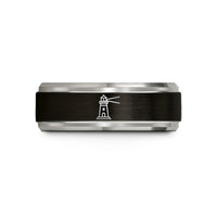 couple matching ring sets – black & blue & grey tungsten lindesnes lighthouse beam wedding band
