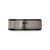 personalized presents for partners – black & blue & gray tungsten lindesnes lighthouse beam wedding band