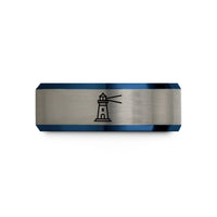 unique couple present ideas – black & blue & silver tungsten lindesnes lighthouse beam wedding band