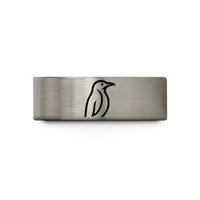 engraved rings for lovers – black & grey tungsten penguin wedding band