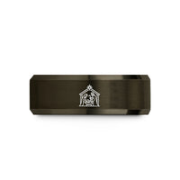 matching bands for couples – gunmetal & rose gold tungsten nativity scene wedding band