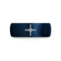 matching rings for pairs – blue tungsten st brigids cross wedding band