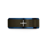 tungsten wedding band men – gunmetal & blue tungsten st brigids cross wedding band