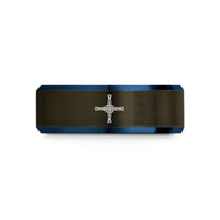 tungsten wedding band men – gunmetal & blue tungsten st brigids cross wedding band