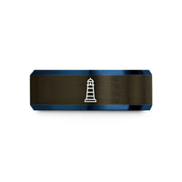 personalized presents for her – gunmetal & blue tungsten bodie island lighthouse wedding band