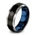Valentines Day Gifts for Her Rings – black & blue & silver tungsten bearing ring ring