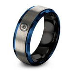 black & blue & silver tungsten bearing ring ring