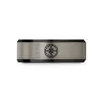 unique band for couples – black & blue & grey tungsten bearing ring wedding band