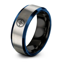 men’s tungsten wedding band – black & blue & silver tungsten bearing ring ring
