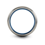 unique band for couples – bearing ring engraving on blue & gray tungsten wedding band