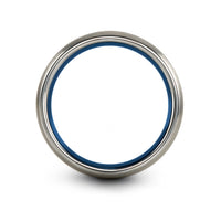 unique band for couples – bearing ring engraving on blue & gray tungsten wedding band