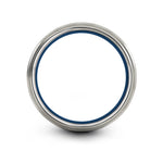 men’s tungsten wedding band – bearing ring engraving on blue & silver tungsten wedding band