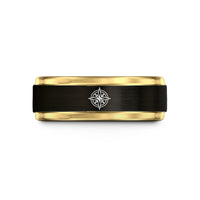 custom rings for women – black & gold tungsten compass rose wedding band