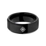 custom rings for women – black tungsten compass rose wedding band