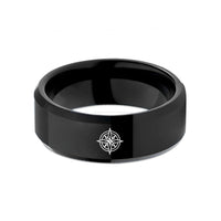 custom rings for women – black tungsten compass rose wedding band
