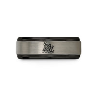 unique presents for her – black & blue & gray tungsten shipwreck silhouette anchor wedding band