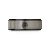 romantic presents for her – black & blue & gray tungsten sun mandala wedding band