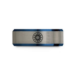 personalized presents for him – black & blue & gray tungsten sun icon circle wedding band