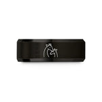engraved rings for her – black & gold tungsten giraffe nuzzle wedding band