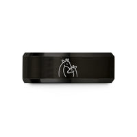 engraved rings for her – black & gold tungsten giraffe nuzzle wedding band