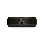 engraved rings for her – black & rose gold tungsten giraffe nuzzle wedding band